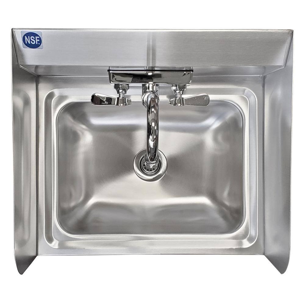 AMGOOD 17 in. x 15 in. Commercial Stainless Steel Wall Mounted Hand Sink with Side Splash and Gooseneck Faucet. NSF Certified HAND-SINK HS-17SS