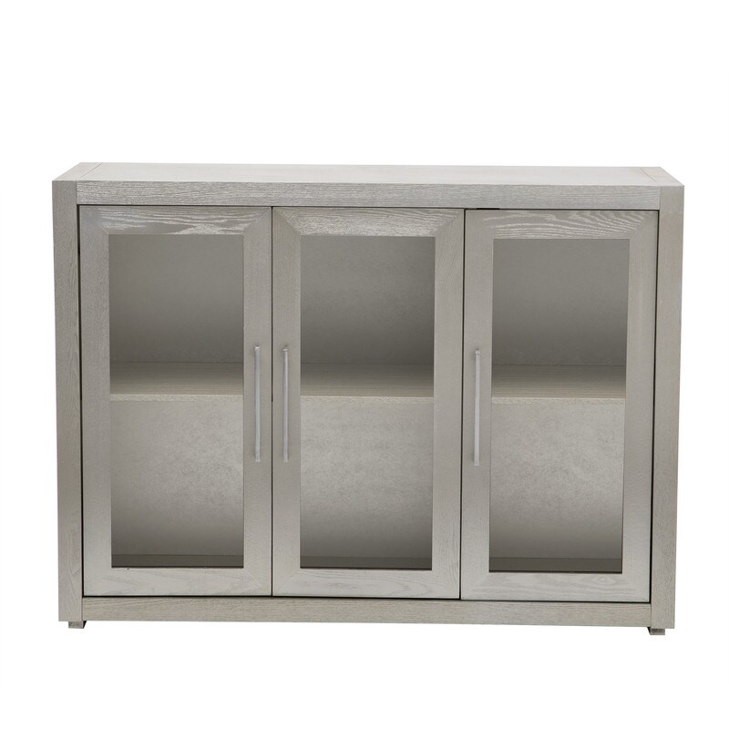 Durable Wood Storage Cabinet Sideboard with 3 Tempered Glass Doors and Adjustable Shelves