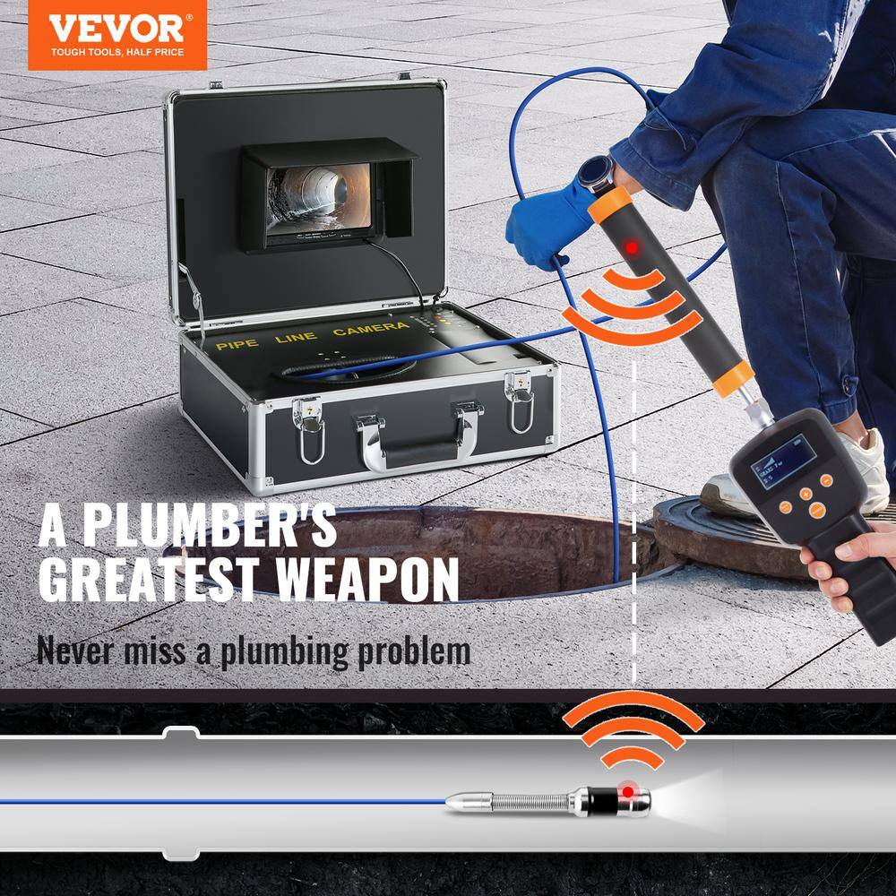 VEVOR Sewer Pipe Camera 7 in. Screen Pipeline Inspection Camera 100 ft. DVR with 512Hz Locator for Home Drain Market DDWKXSGDNK730R9OPV1