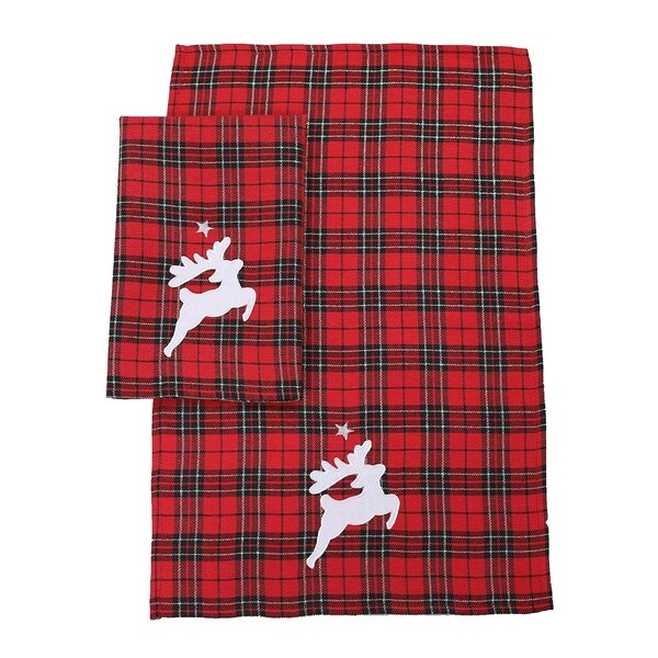 Applique Tartan Christmas Decorative Towels 14x22，Set of 2