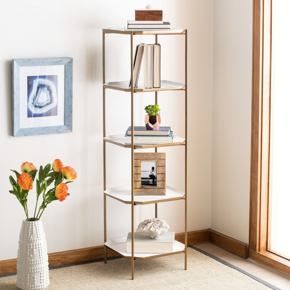 Coni 5 Tier Etagere/ Bookcase White/ Brass   Contemporary   Bookcases   by Peachtree Fine Furniture  Houzz