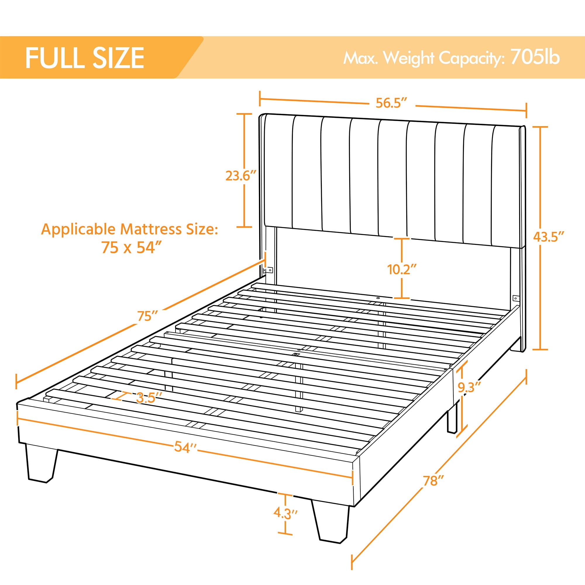 Yaheetech Upholstered Wingback Platform Bed with Support and Mattress Foundation, Full Size, Navy Blue