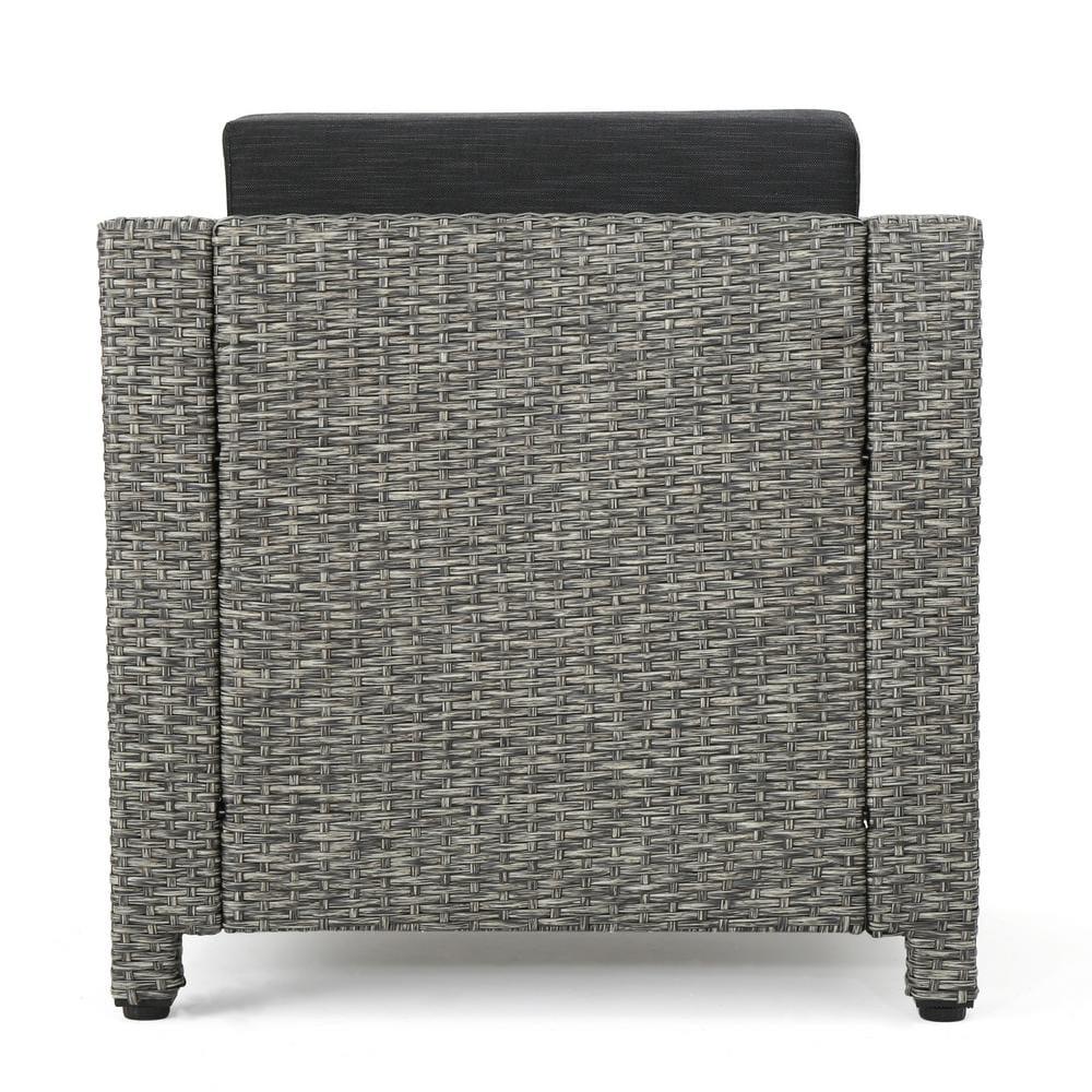 Noble House 3Piece Wicker Patio Conversation Set with Dark Gray Cushions