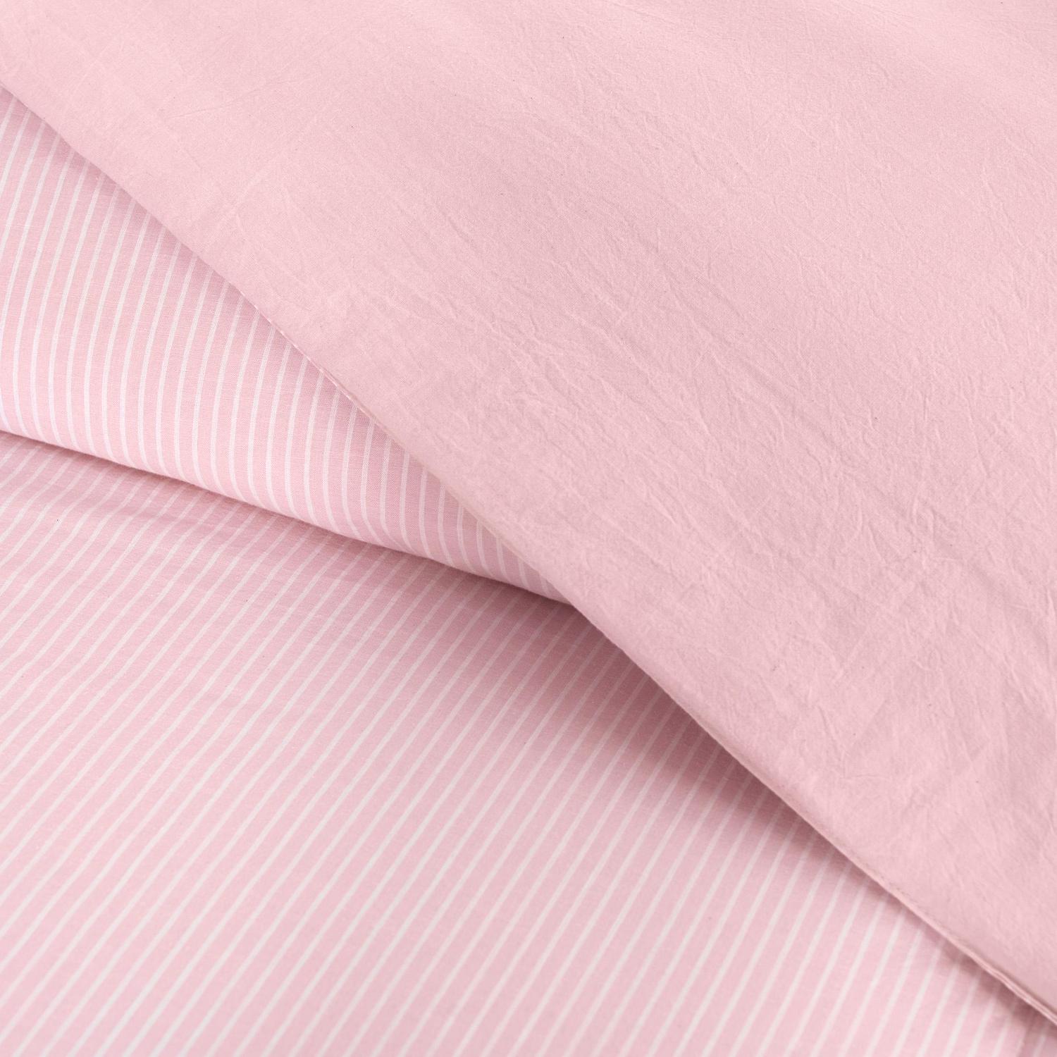 Gap Home Yarn Dyed Washed Chambray Stripe Reversible Organic Cotton Comforter Set， Full/Queen， Blush， 3-Pieces