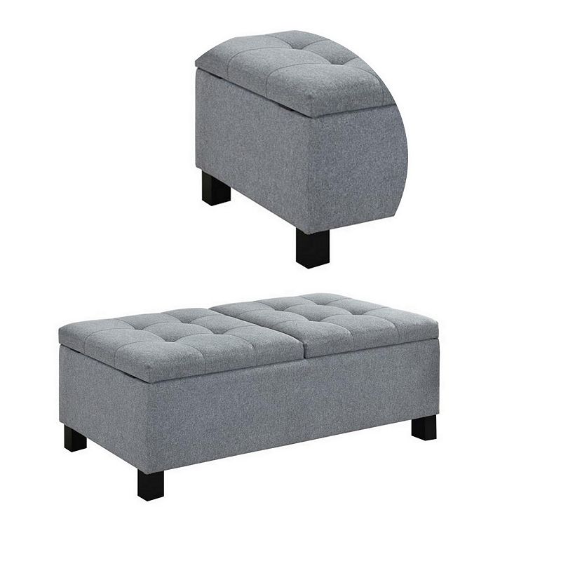 Wooden Ottoman with Hidden Storage Compartment， Gray and Black