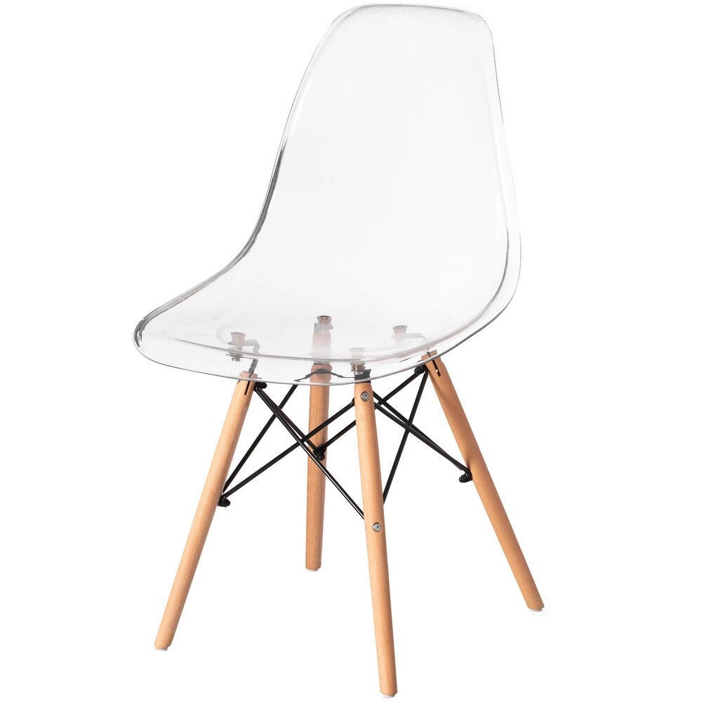 Mid Century Modern Style Dining Chair with Wooden Dowel Eiffel Legs  DSW Transparent Plastic Shell Accent Chair