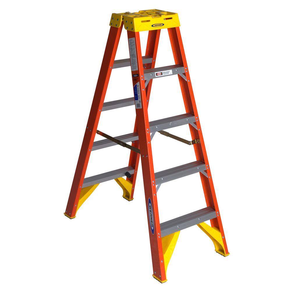 Werner 5 ft. Fiberglass Twin Step Ladder with 300 lb. Load Capacity Type IA Duty Rating T6205