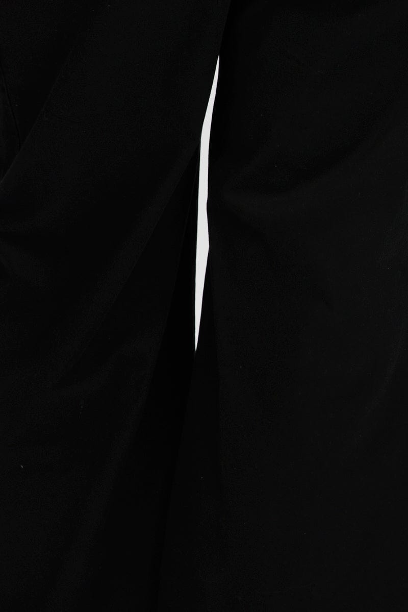 Black Cotton Blend Elastic Waist Wide Leg Cargo Pants