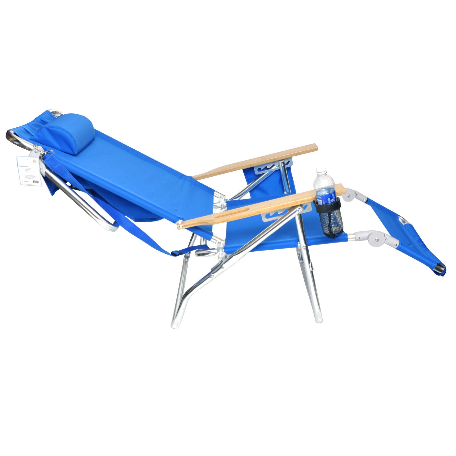 Deluxe 3 in 1 Lay Flat Aluminum Beach Chair Lounger with Drink Holder and Large Storage Pouch