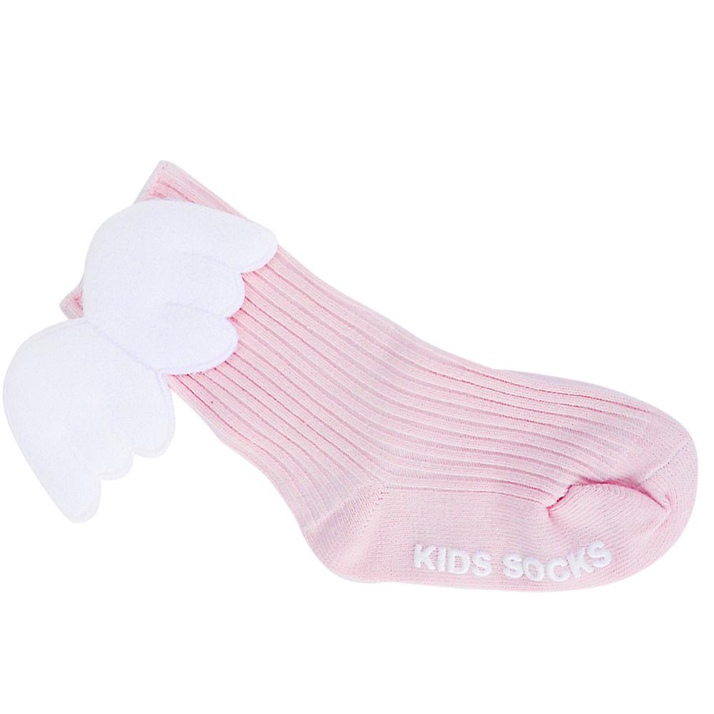 1 Pair Baby Girls Angel Wings Decor Ruffles Knee High Soft Leg Warmer Socks (pink S)