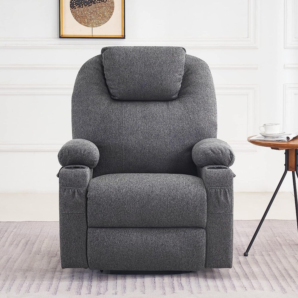 Large Power Lift Recliner Chair Sofa with Massage  Heat for Big and Tall People  Cup Holders Extended Footrest  Fabric 7516