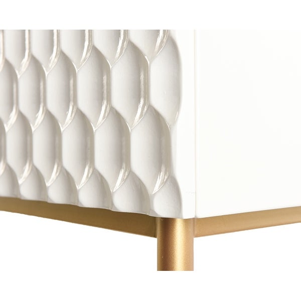 StyleCraft Glossy White Textured 2 Drawer Console Table with Gold Hardware