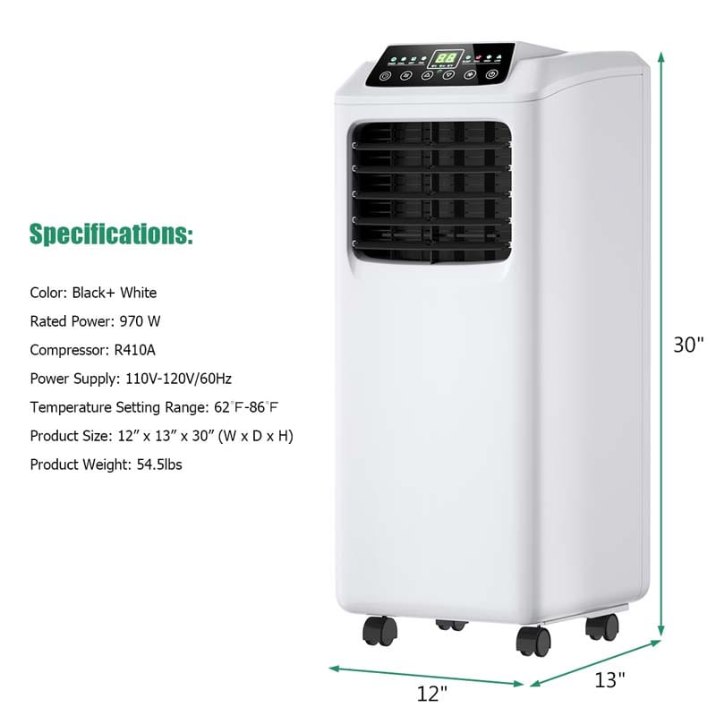 8000 BTU 3-in-1 Portable Air Conditioner Air Cooler Fan Dehumidifier with Sleep Mode, Remote Control & LED Display