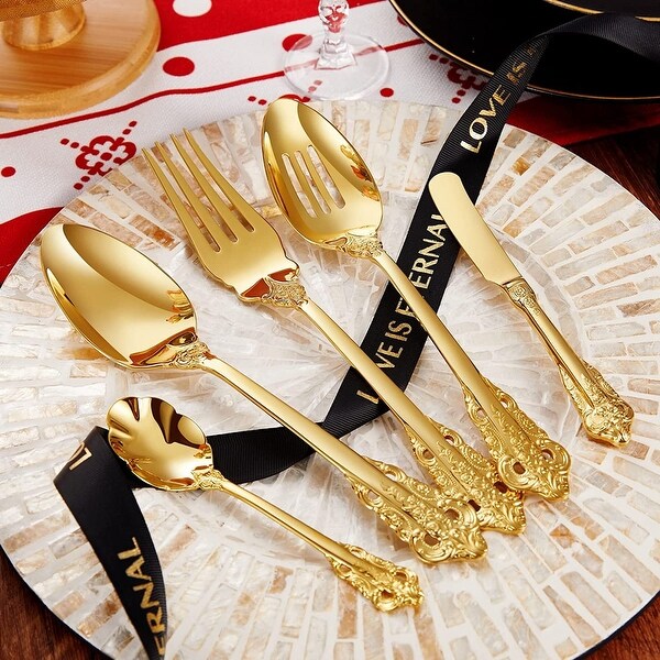 45 Pieces 18/10 Stainless Steel Flatware set， Service for 8， silver plated with gold accents， Fine Silverware set