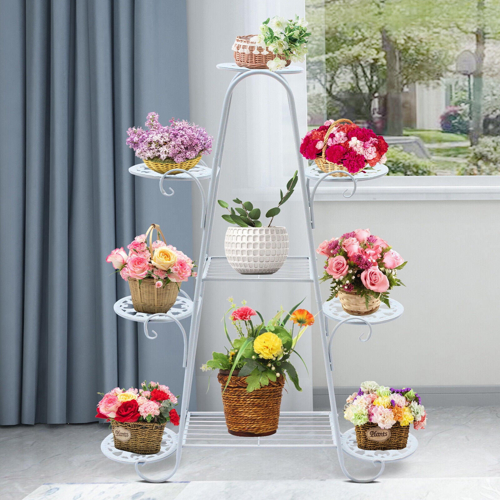 9 Tier Metal Plant Flower Pot Display Stand Floor Style Holder Home Organizer Metal Disk Flower Rack Garden Flower Holder Flower Pot Rack Decor Multi-layer Metal Flower Rack Pot Plant Stand