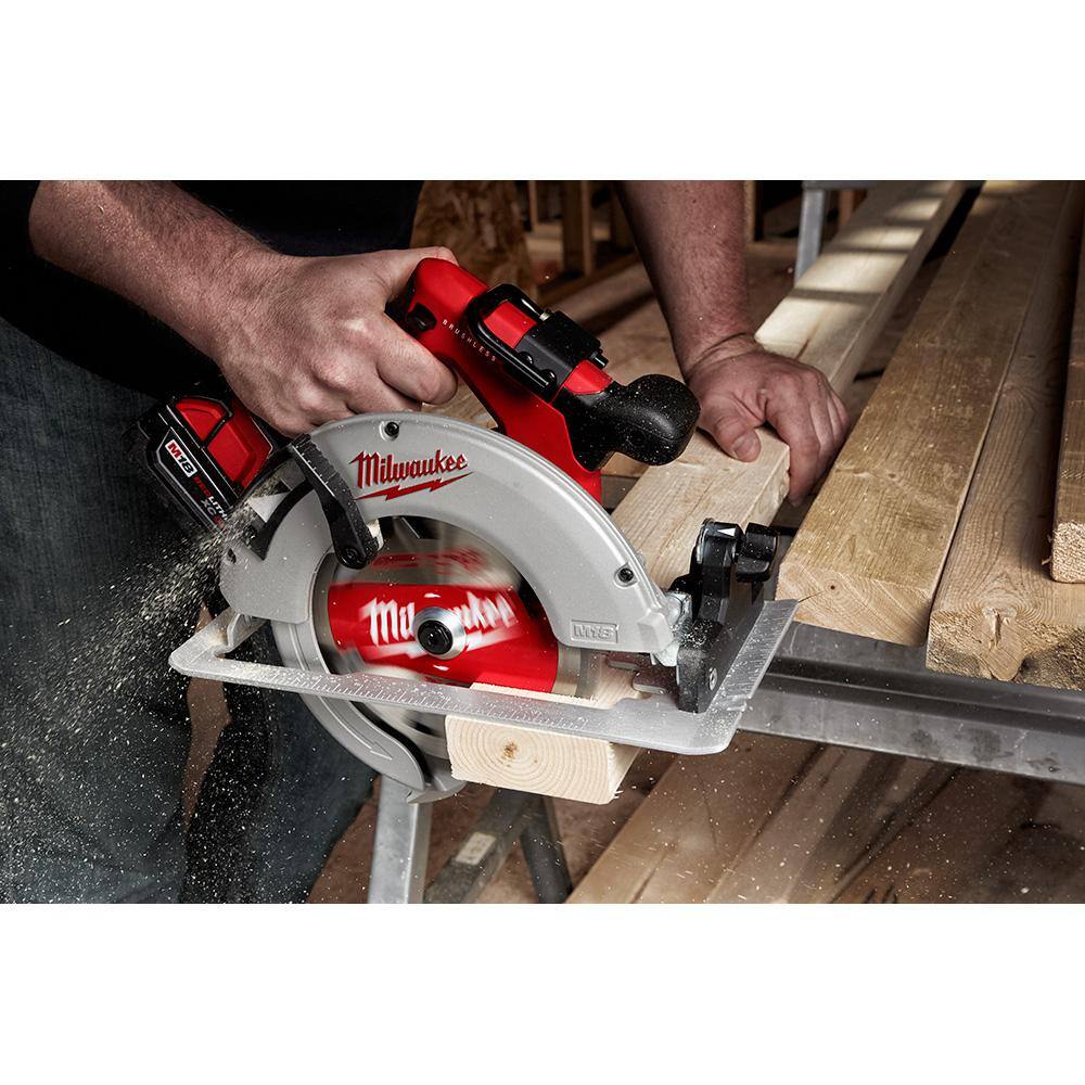 MW M18 18V Lithium-Ion Brushless Cordless Compact DrillImpact Combo Kit (2-Tool) W7-14 in. Circular Saw 2892-22CT-2631-20