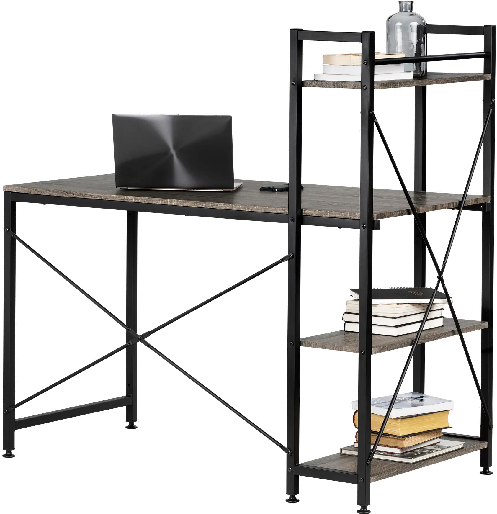 Evane Oak Caramel Industrial Desk with Storage - South Shore