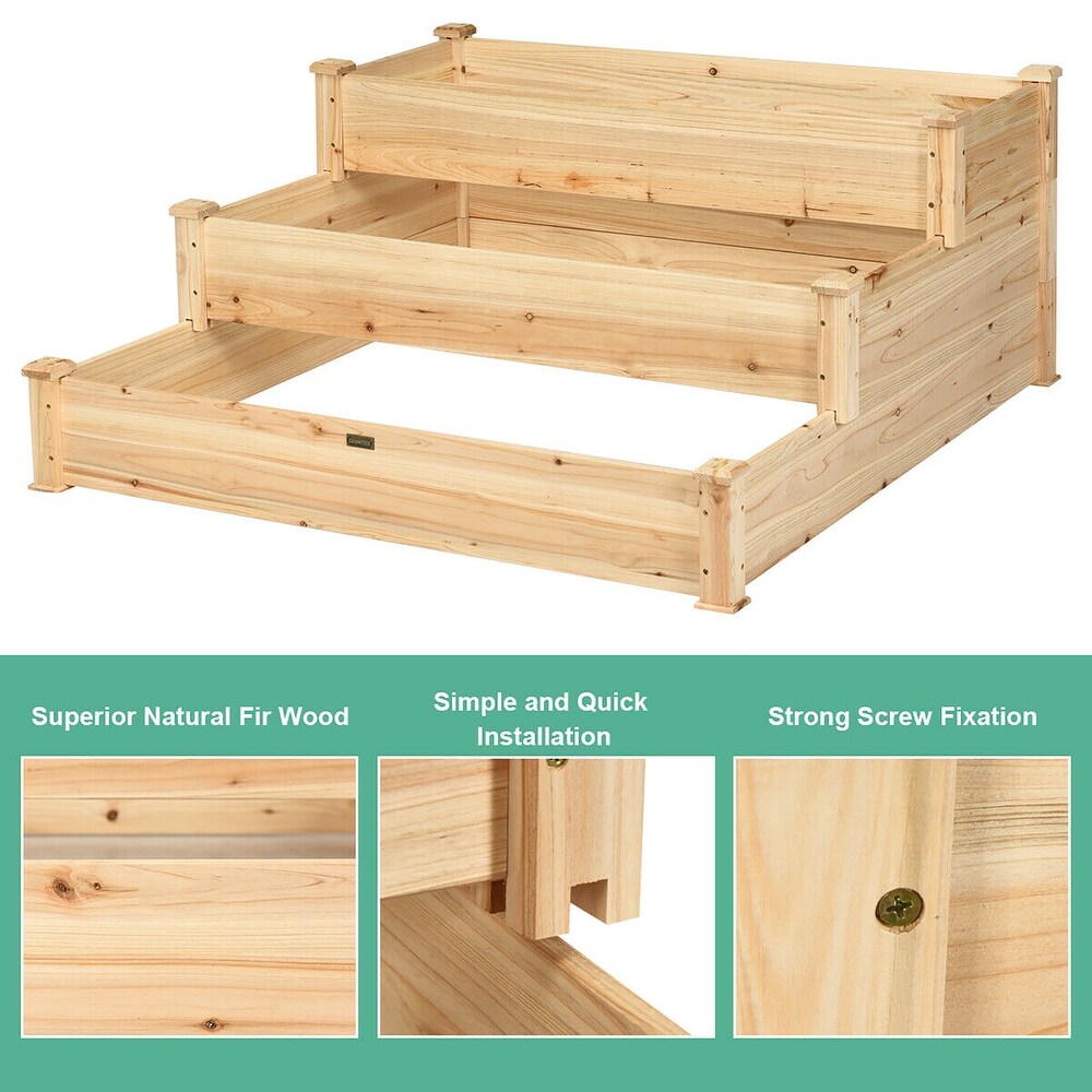 Costway 3 Tier Wooden Raised Garden Bed Planter Kit Outdoor Grow   49\