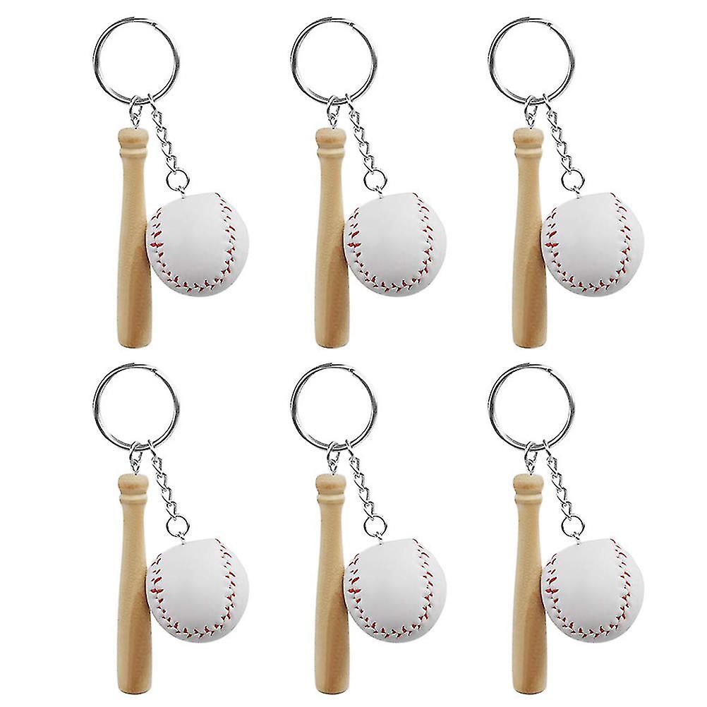 6Pcs Baseball Wooden Bat Keychains Key Rings Sports Pendant Keys Chains for Bag