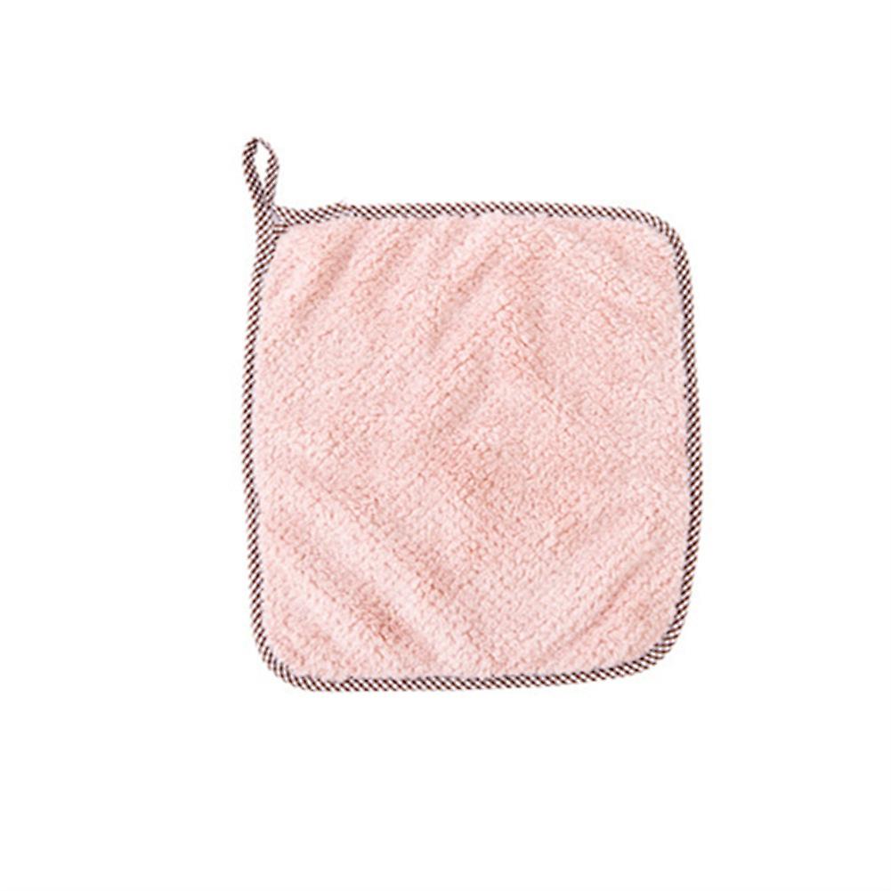 1pc Kitchen Hanging Hand Towel Super Absorbent Coral Fleece Soft Cleaning Dish Wipe(light Pink)