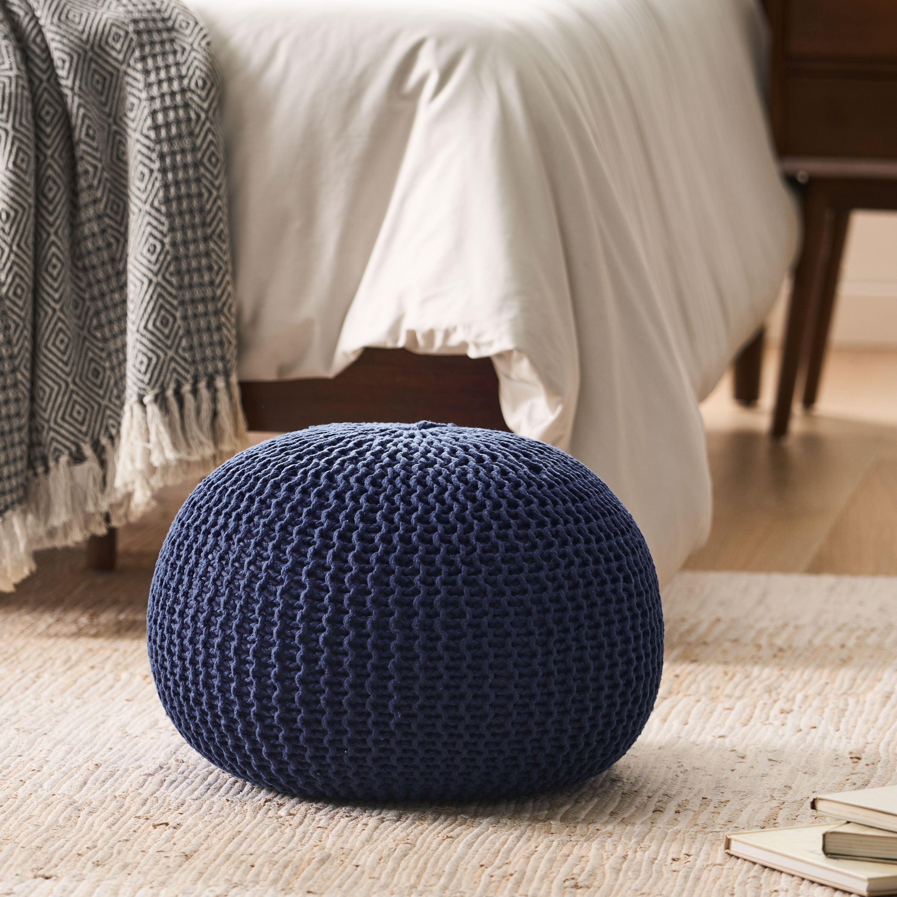 Barwick Modern Knitted Cotton Round Pouf