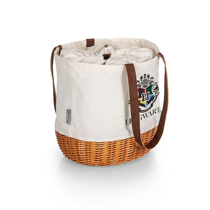 Picnic Time Harry Potter Hogwarts Crest Coronado Canvas and Willow Basket Tote