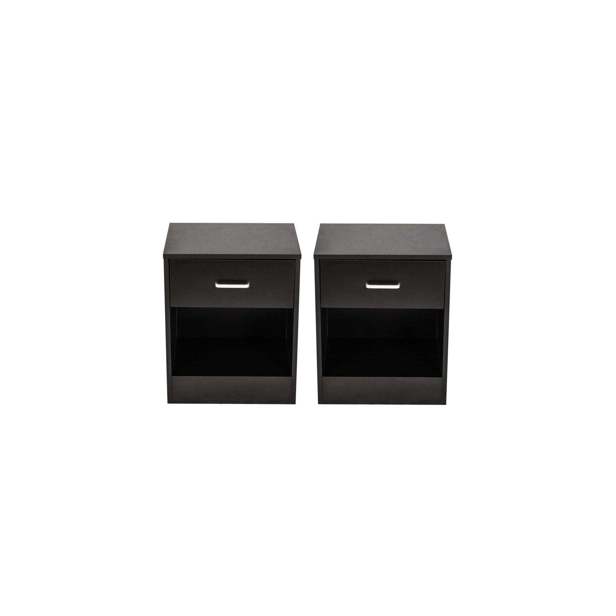 Set of 2 Nightstand End Beside Table 1 Drawer Storage Organizer Room Furniture; Black