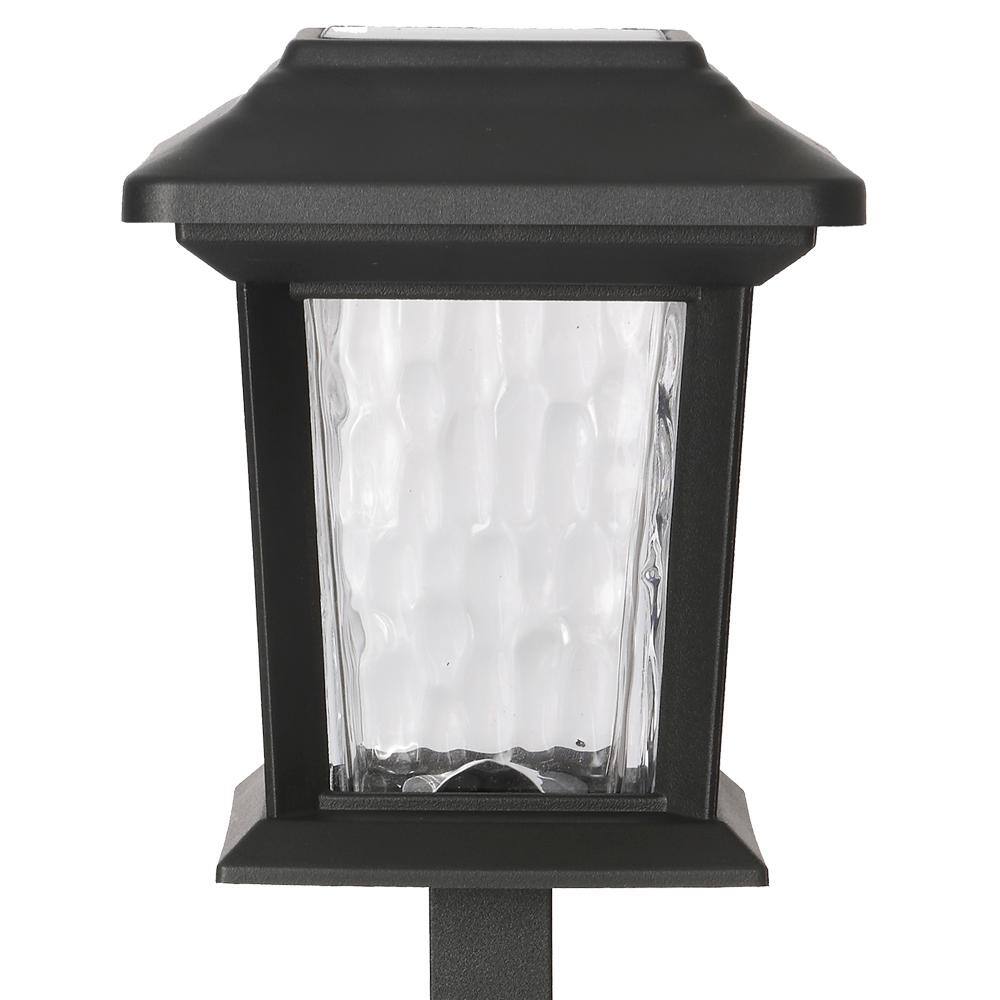 Hampton Bay Solar 15 Lumens Black Outdoor Integrated LED Path Light with Hammered Glass (4-Pack) WeatherWaterRust Resistant 93190