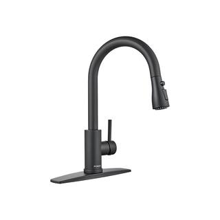 FORIOUS Single-Handle Kitchen Faucet with Pull Down Sprayer High-Arc Kitchen Sink Faucet with Deck Plate in Matte Black HH0023CB