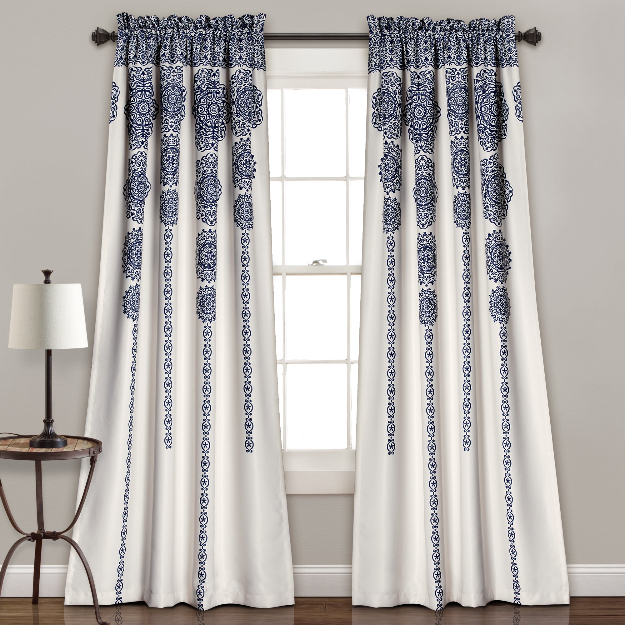 Stripe Medallion Light Filtering Window Curtain Set