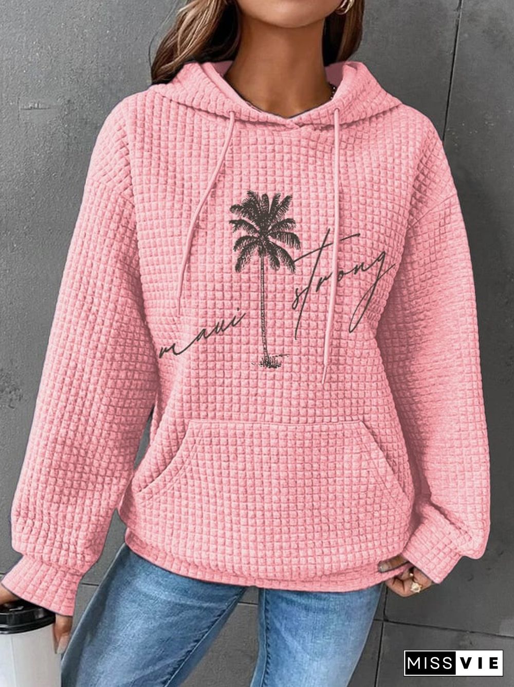 Maui Strong Pray For Maui Palm Tree Print Casual Hoodie