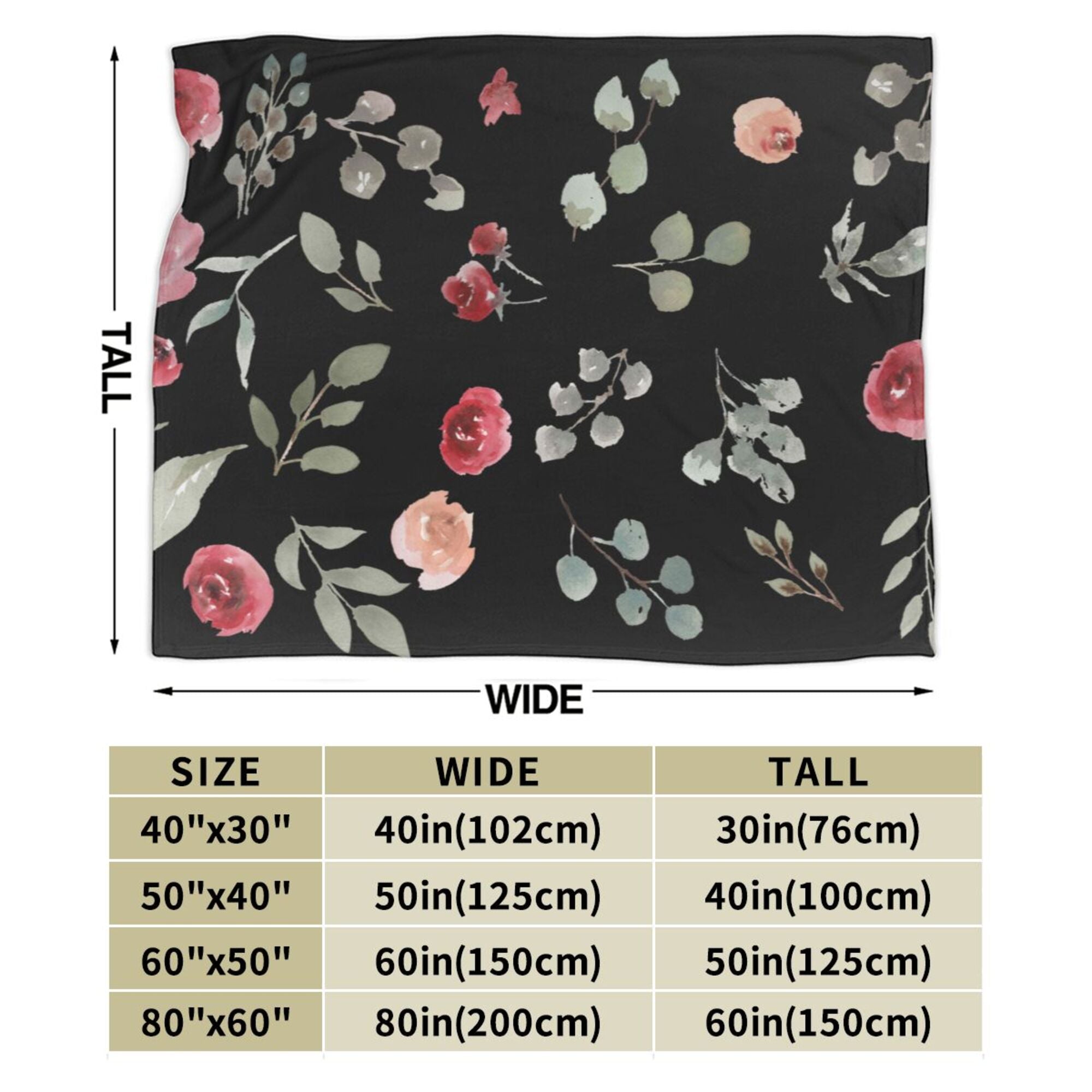 Red Watercolorl Floral Pattern Throw Blanket，Super Soft Anti-Pilling Flannel Bed Blankets， 40