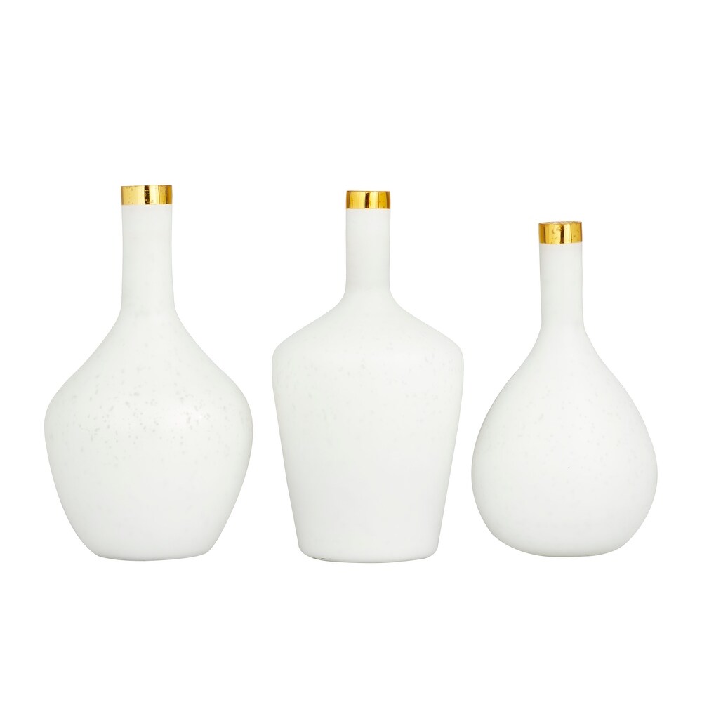 White or Blue Glass Vase with Gold Rim (Set of 3)