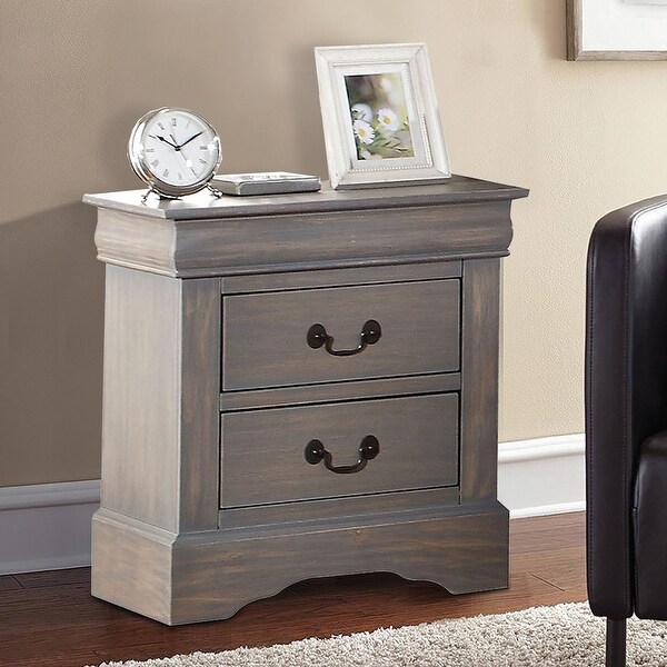 Wooden Two Drawer Nightstand In Antique Gray Finish - - 25688055