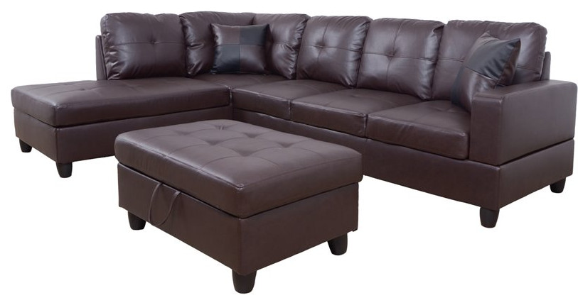 Lifestyle Furniture Scott Left Facing Sectional  ampOttoman in Chocolate/Brown   Contemporary   Sectional Sofas   by Homesquare  Houzz