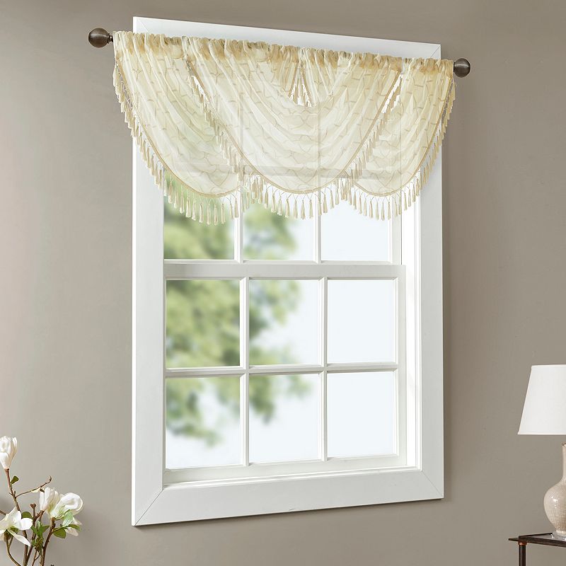 Madison Park Iris Diamond Sheer Embroidered Waterfall Window Valance