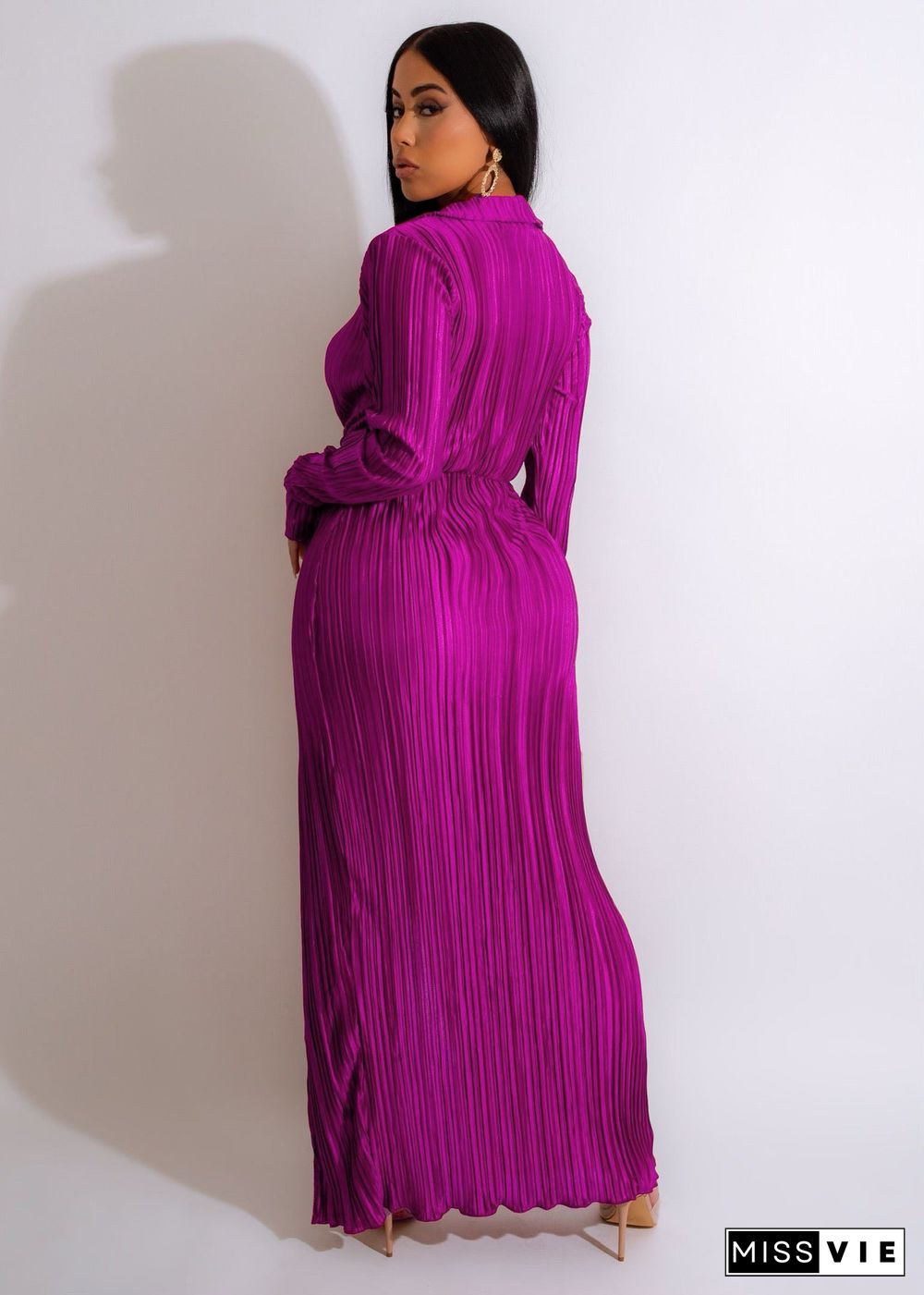 Sexy Slit New V-neck Long-sleeved Pleated Dress