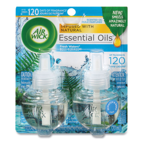 Air Wick Scented Oil Refill， Fresh Waters， 0.67 oz， 2/Pack， 6 Pack/Carton (79717CT)