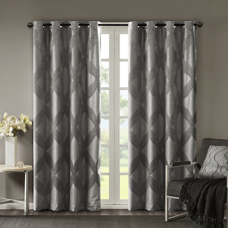 SunSmart Abel Ogee Knitted Jacquard 100% Blackout 1 Window Curtain Panel