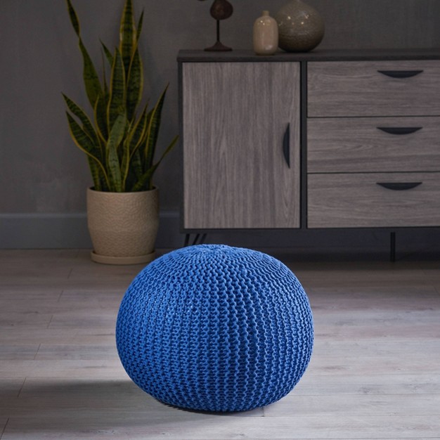 Abena Modern Knitted Cotton Round Pouf Christopher Knight Home