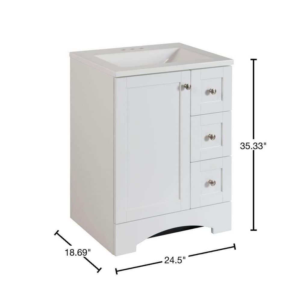 Glacier Bay Lancaster 245 in W x 1869 in D Shaker Bath Vanity with White Cultured Marble Top