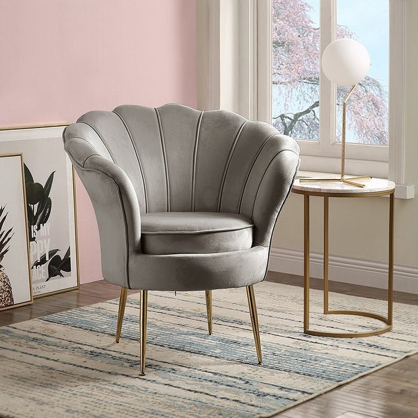 Velvet Scalloped Back Barrel Accent Chair with Metal Legs