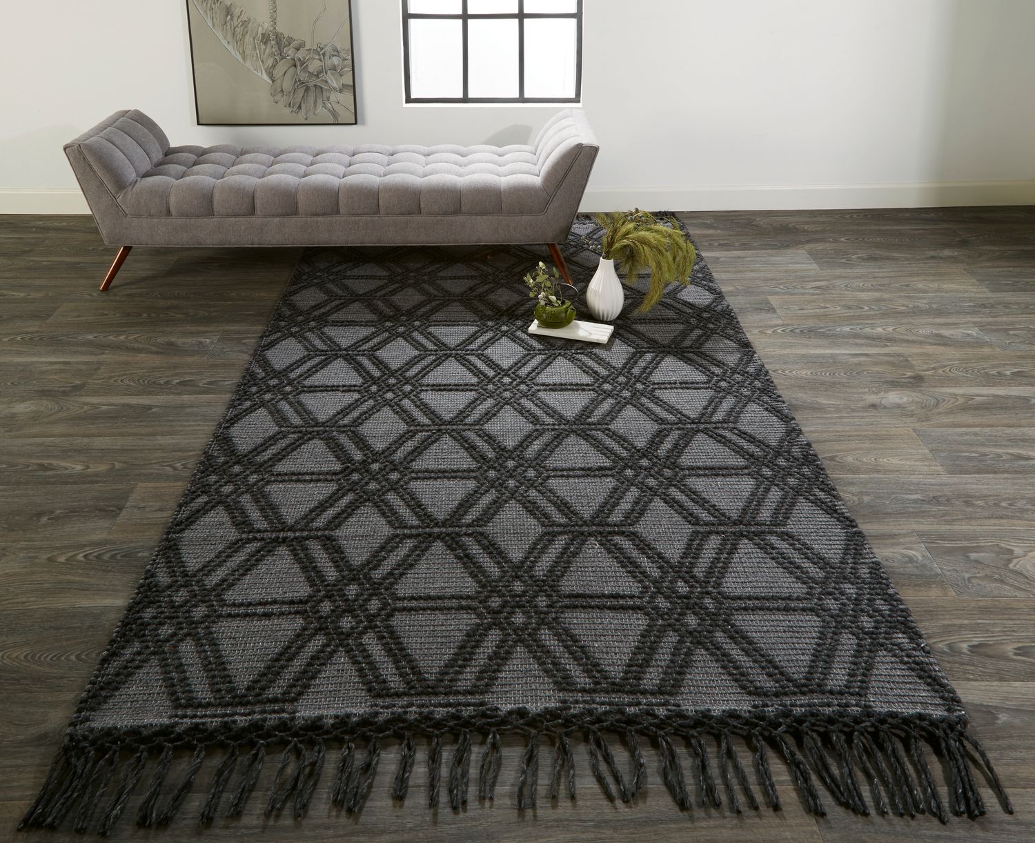 Lavinda Hand Woven Gray and Black Rug by BD Fine