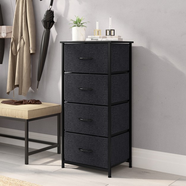 Emma And Oliver 4 Drawer Storage Dresser With Cast Iron Frame Wood Top And Easy Pull Fabric Drawers With Wooden Handles