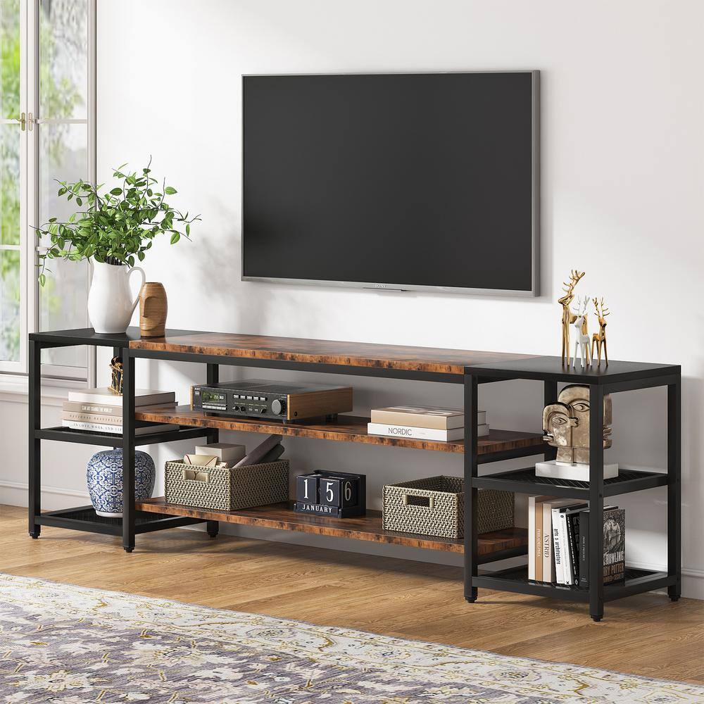 Tribesigns Tarik 78.7 in. Rustic Brown TV Stand Fits TV's up to 85 in. with 3-Tier Storage Shelves for Living Room TJHD-QP-0066