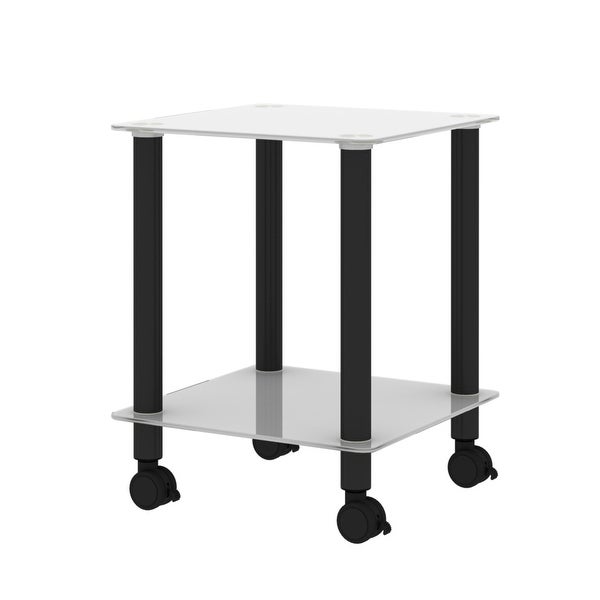 White and Black Side Table 2-Tier Space End Tablewith Storage Shelve