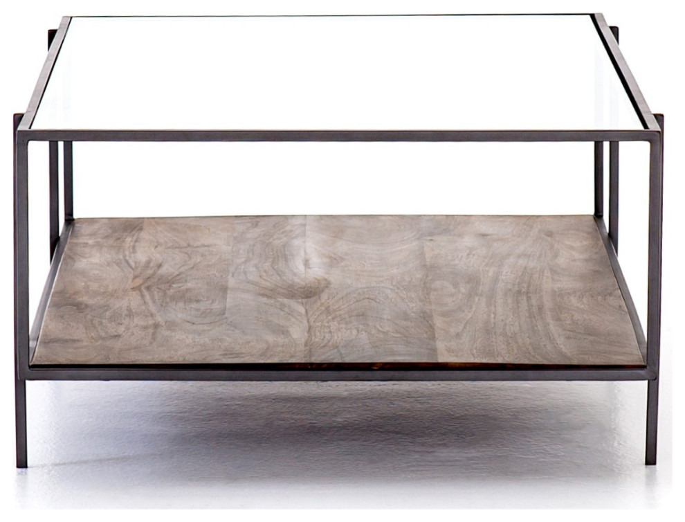 Byron Shadowbox Metal and Glass Coffee Table 48 quot  Industrial   Coffee Tables   by Zin Home  Houzz