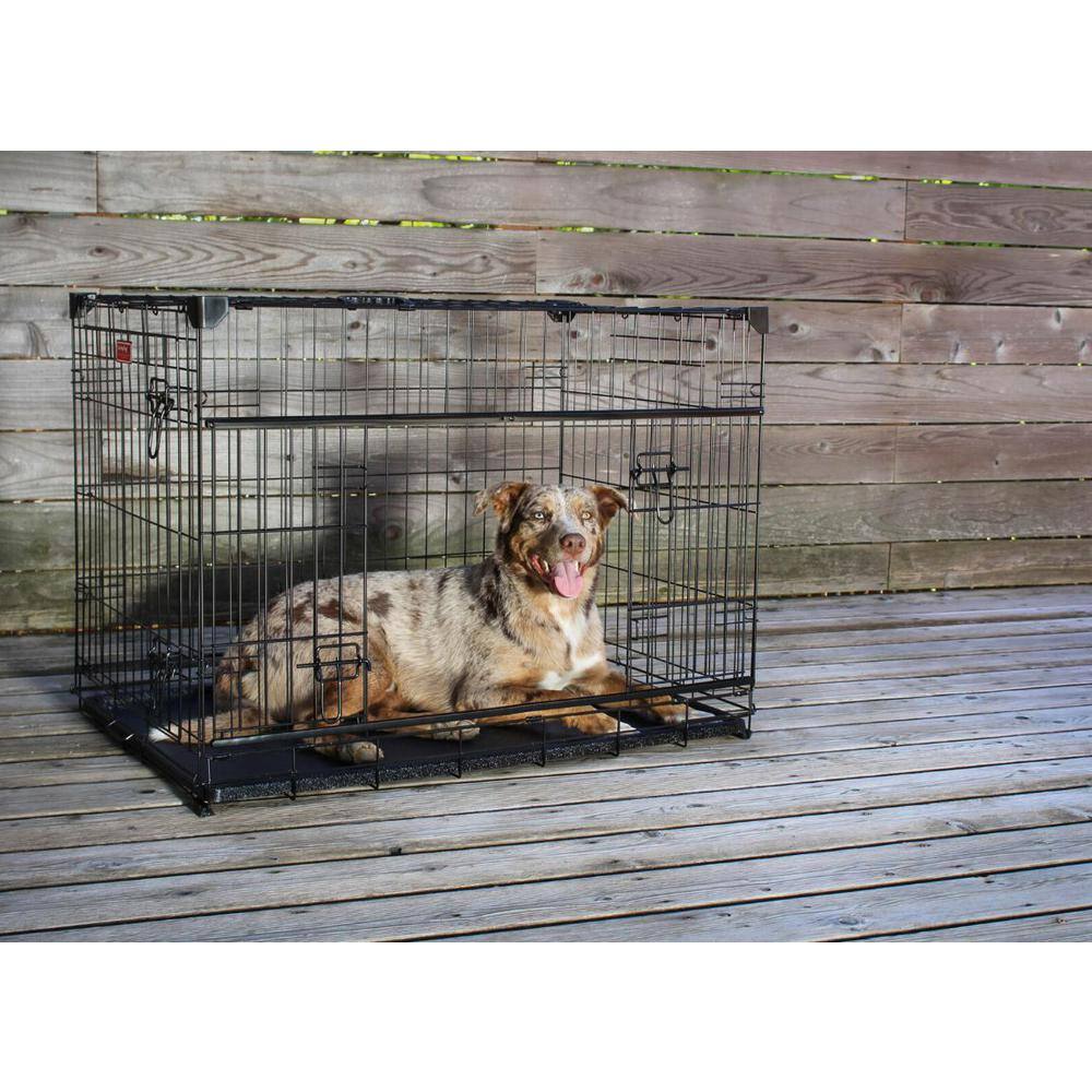 Lucky Dog 30 in. Sliding Double Door Dog Crate with Patented Corner Stabilizers, Removable Tray, Rubber Feet and Carrying Handle ZW 51530