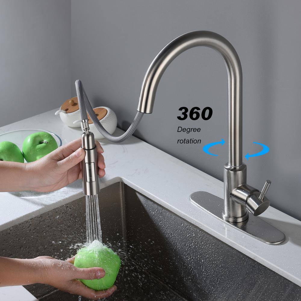 Toject Ballard Touch Single-Handle Pull-Down Sprayer Kitchen Faucet with Dual Function Sprayhead in Brushed Nickel BST001NS