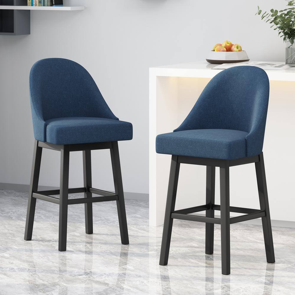 Noble House Boyd 42.25 in. Navy Blue Swivel Bar Stool (Set of 2) 70337